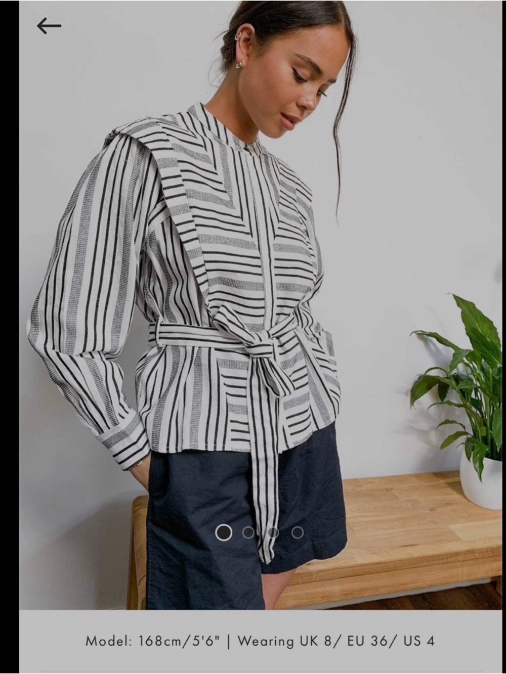 Top Shop Striped Tie-Waist Peplum Blouse - Black & White